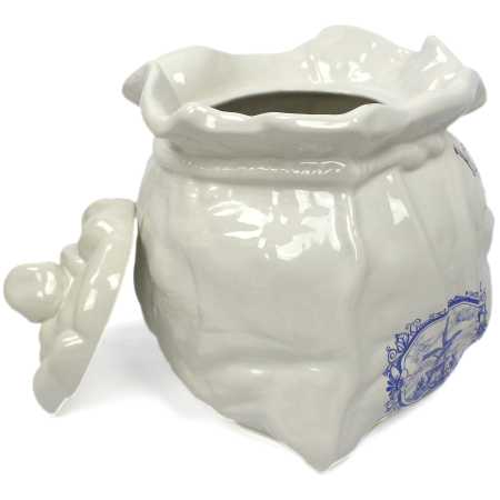 weißer keramik topf in der sackform von 4 liter verziert mit windmühle in blau